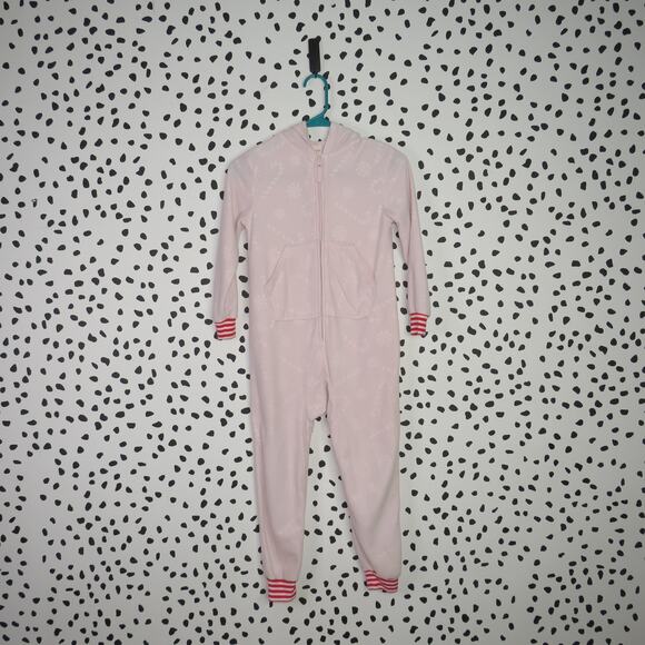 Cat & Jack Pink Candy Cane Holiday Hooded Onesie Girls Pajamas - Picture 1 of 6